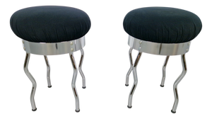 Vintage Uri Stools with Waved Chrome Legs and Black Seats by Per Ivar Ledang for Ikea, 1995, Set of 2