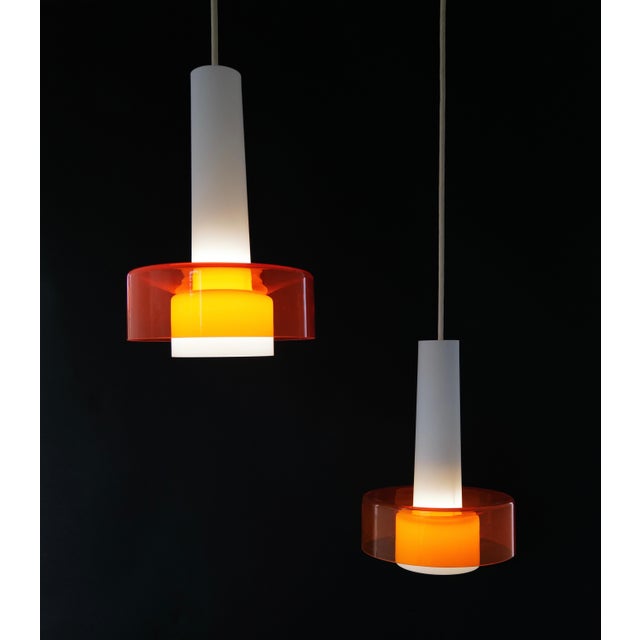 Mid 20th Century Mid-Century Opaline and Orange Glass Pendant Lights - a Pair For Sale - Image 9 of 18