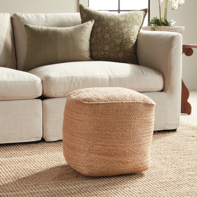Boho Chic Jute Square Pouf For Sale - Image 3 of 5