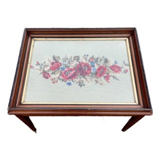 Vintage One of a Kind Tray Table With Framed Needlepoint Top For Sale