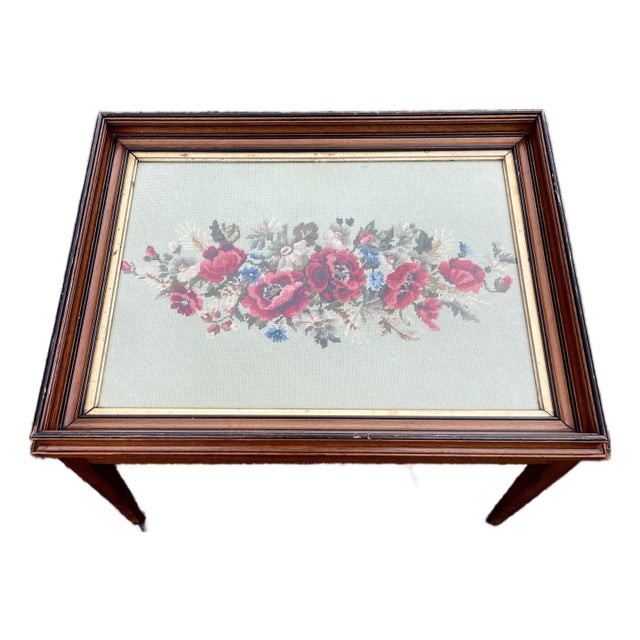 Vintage One of a Kind Tray Table With Framed Needlepoint Top For Sale