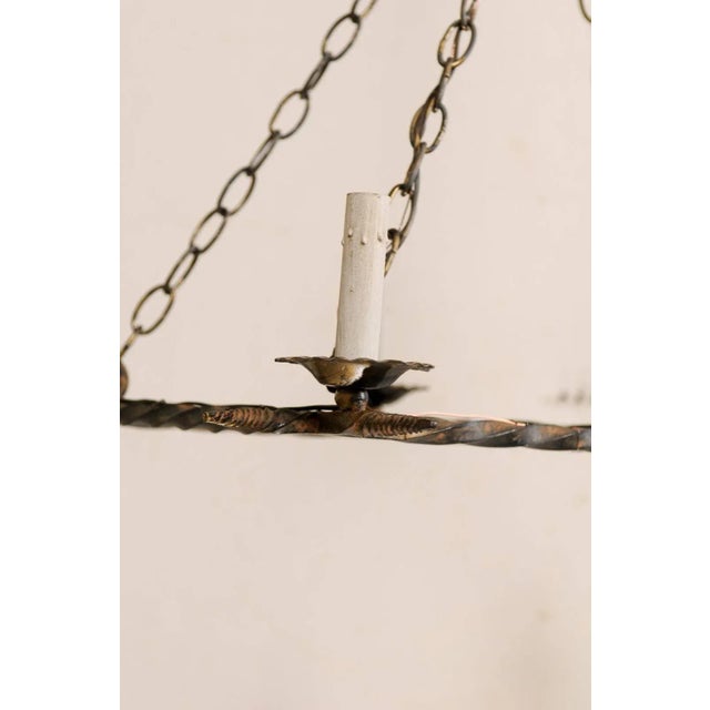 Gold French Vintage Rectangular Six-Light Iron Chandelier Brushed in Gold Color For Sale - Image 8 of 10