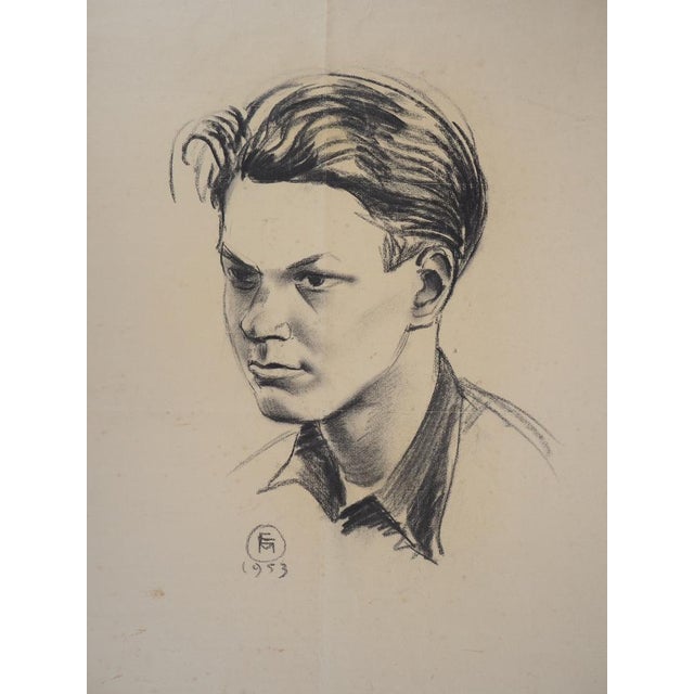 Young Boy, 20th Century, Charcoal Drawing For Sale - Image 9 of 9