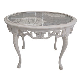 1970s Hand Painted French Style Coffee Table With Removable GlassTop For Sale