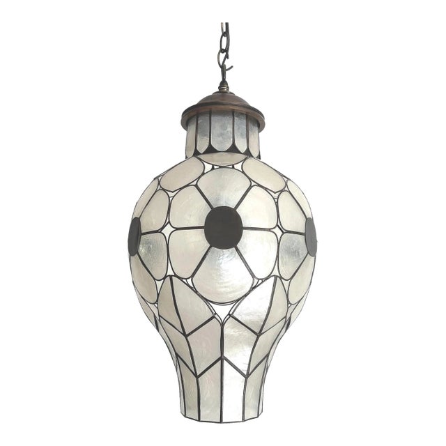 Feldman Capiz Shell Floral Pendant Light, 1960s For Sale