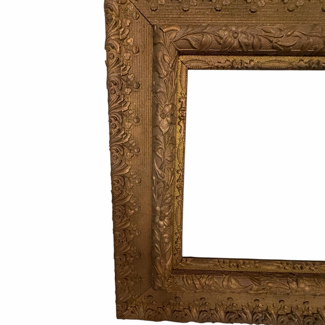 Antique Handmade Wood and Gesso Frame With Ornate Trailing Flowers Design For Sale - Image 6 of 12
