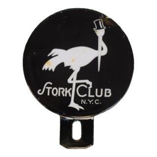 The Stork Club Enamel License Plate Topper/ Grill Badge For Sale