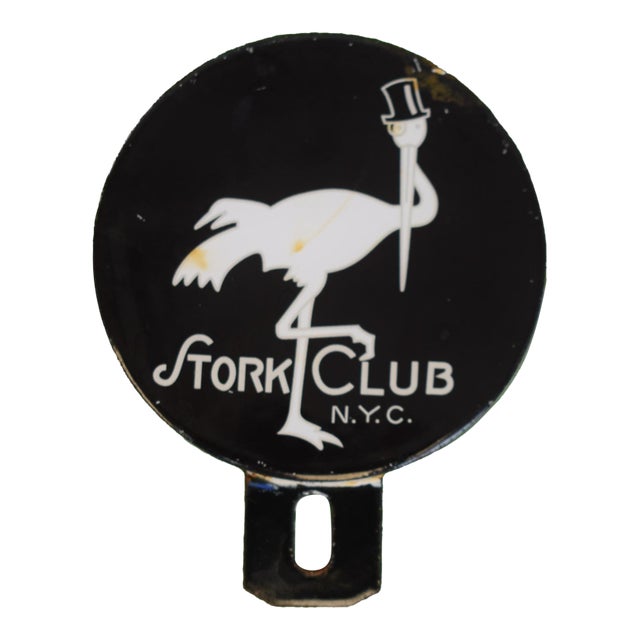 The Stork Club Enamel License Plate Topper/ Grill Badge For Sale