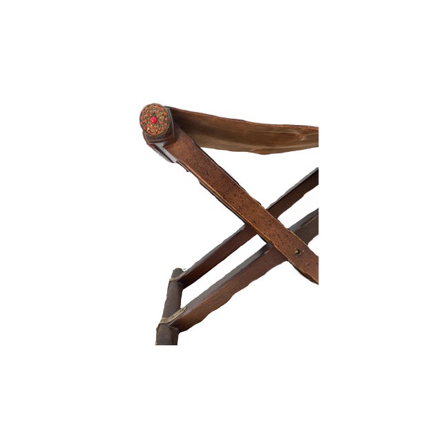 Mid-Century Modern Mid 20th Century Leather Sling Stool With Coral Jewel Accents For Sale - Image 3 of 4