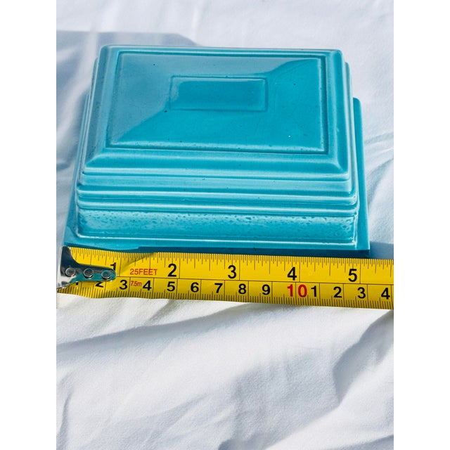 Ceramic Vintage Atlantic Mold Turquoise Ceramic Trinket Box, Mid-Century Modern Studio Pottery For Sale - Image 7 of 12