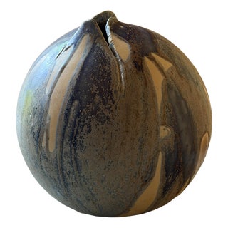 Studio Pottery Orb Vase wirh Pinched Organic Opening and Drip Glaze, 1940 For Sale