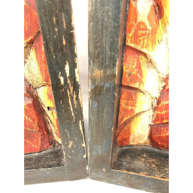 Wood 1990s Rooster Matching Bookends Folk Art Pair Hand Carved Wood Polychrome Decor 8" For Sale - Image 7 of 8