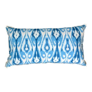Uzbek Periwinkle Large Lumbar Pillow W Butterfly Flange 15x30 For Sale