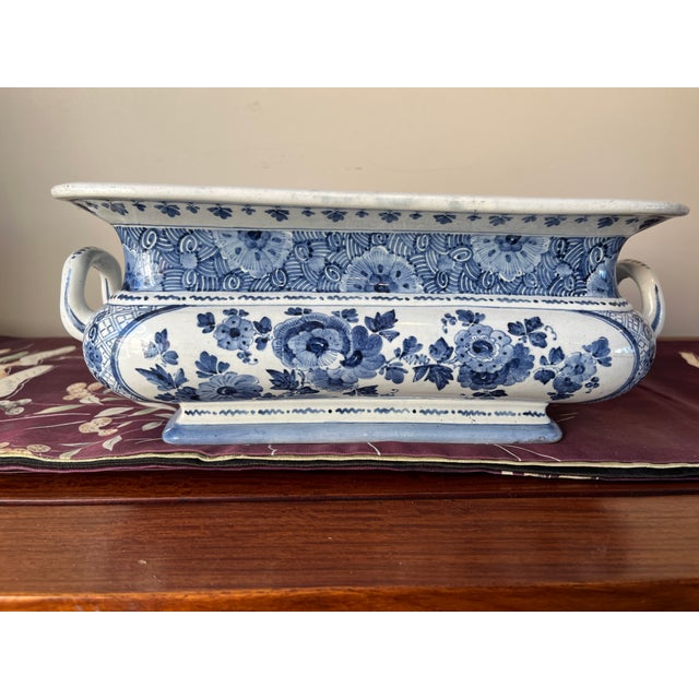1882 Royal Delft Joost Thooft Blue & White Chinoiserie Jardinière For Sale - Image 9 of 15