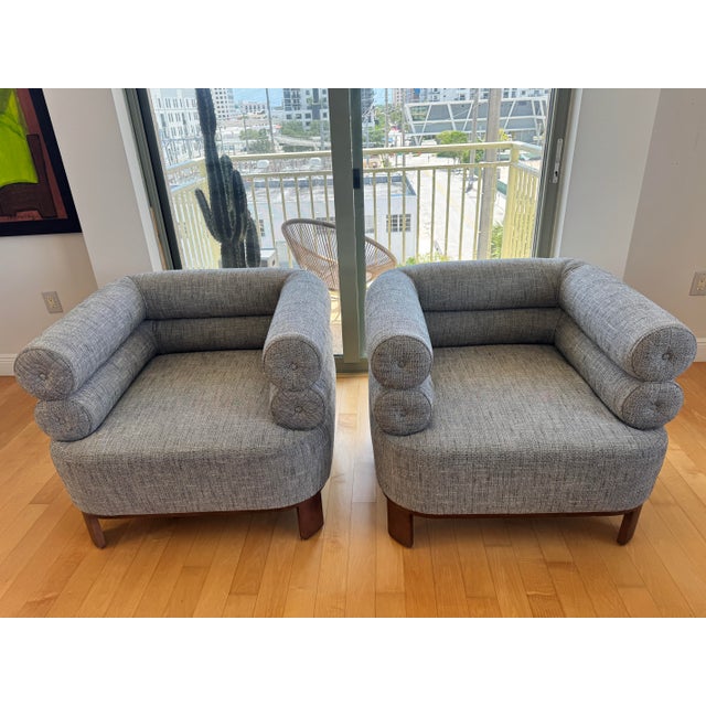 Gray Brigette Romanek for Mitchell Gold + Bob Williams Art Deco Modern Lucy Armchairs (Pair) For Sale - Image 8 of 9