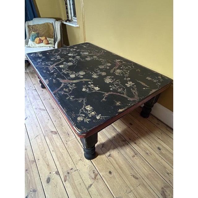 Large Vintage Coffee Table with Painted Chinoiserie For Sale - Image 11 of 13