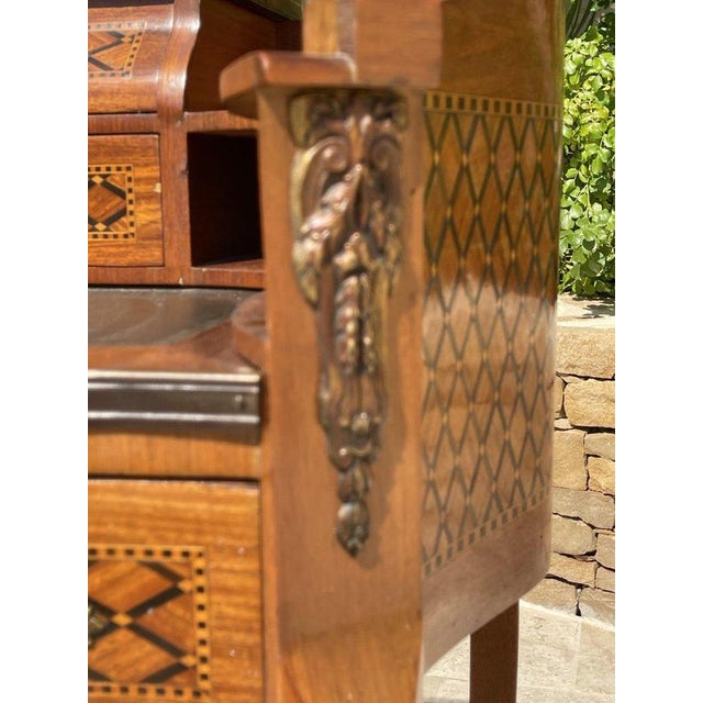 Brown Louis XV / Louis XVI Transition Marquetry Desk For Sale - Image 8 of 13