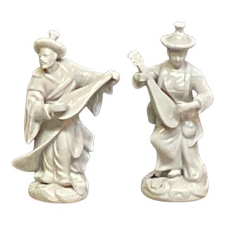 Vintage White Porcelain Asian Musician Figurines – Set of 2 For Sale