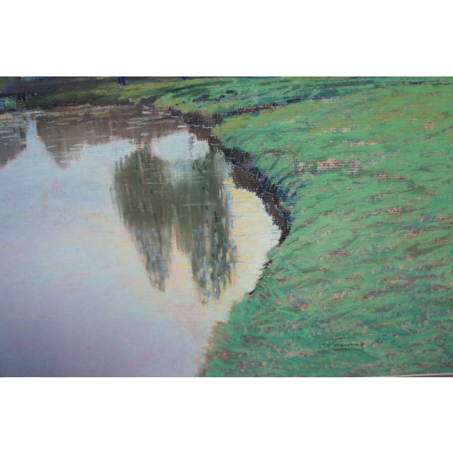 1995 Vintage Realist Landscape Pastel Painting Sailboats Farm by Fleming For Sale - Image 11 of 13