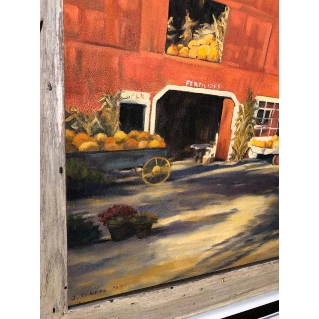 1970s Autumn Barn Landscape and Oil on Canvas of Red Barn Signed J. Preece For Sale - Image 10 of 13