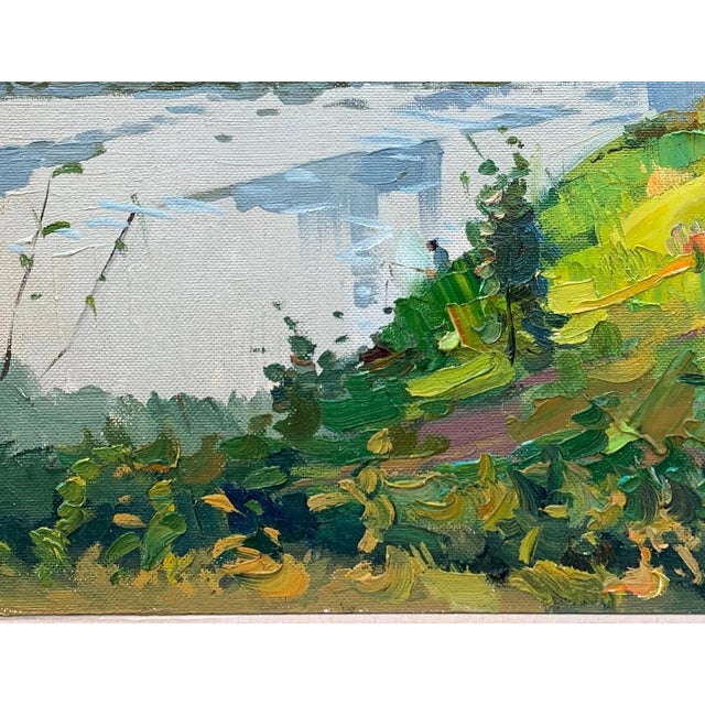 River Painting Landscape Antique Oil Painting Original Socialist Realism Soviet Art Ukrainian Artist Osenniy m.s. 55-72 1970s For Sale - Image 4 of 6