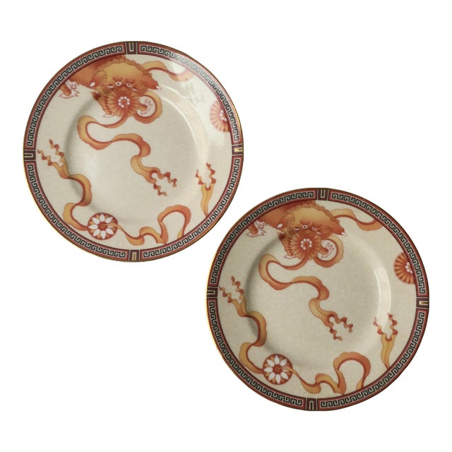 Wedgwood Dragon Foo Dog Porcelain Plates, Set of 2 For Sale