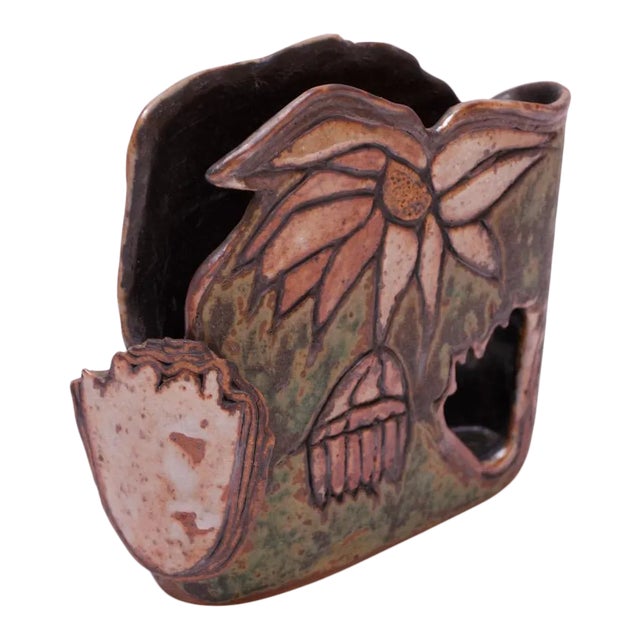 1974 Studio Stoneware Floral Vase by Pollack For Sale