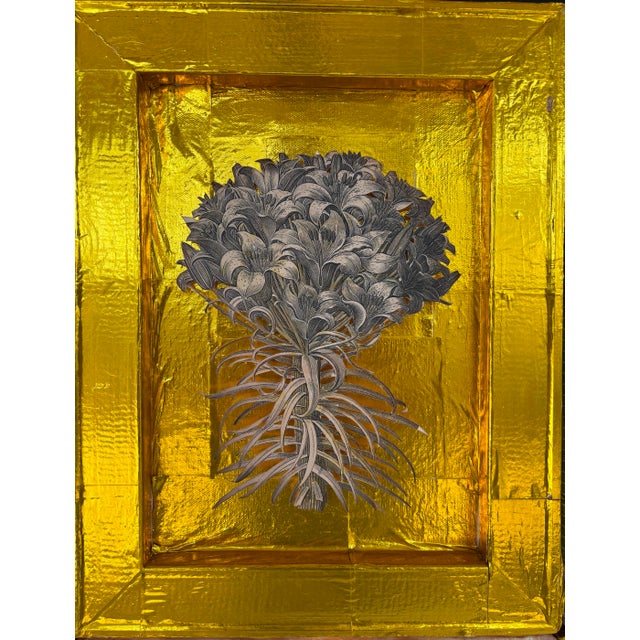 Late 20th Century Abstract Mixed Media Quadriptych Basilius Beslers’ Lilium Cruentum Polyanthos in Gold Wood Frame For Sale In Charleston - Image 6 of 12