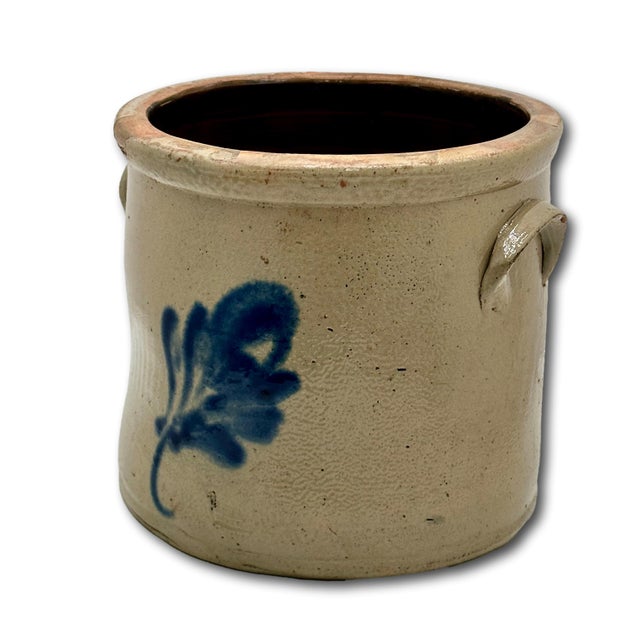 Nice Small 1 Gallon Size Antique American Blue Decorated Stoneware Storage Crock - Jar Circa Mid 19th Century For Sale - Image 4 of 15