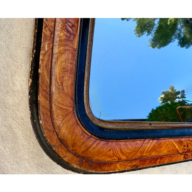 Wood Antique 19th C. Louis Philippe Faux Burl Tortoiseshell Style Cushion Mirror For Sale - Image 7 of 12