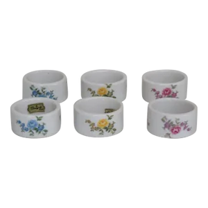 Shafford Japan Porcelain Floral Blue Yellow Pink Napkin Rings Set of Six
