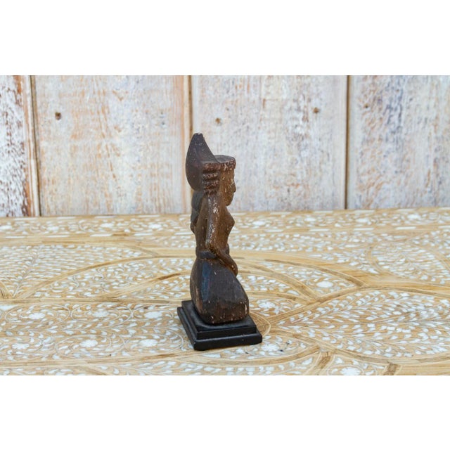 Wood Antique Carved & Painted Balinese Praying Figurine For Sale - Image 7 of 9