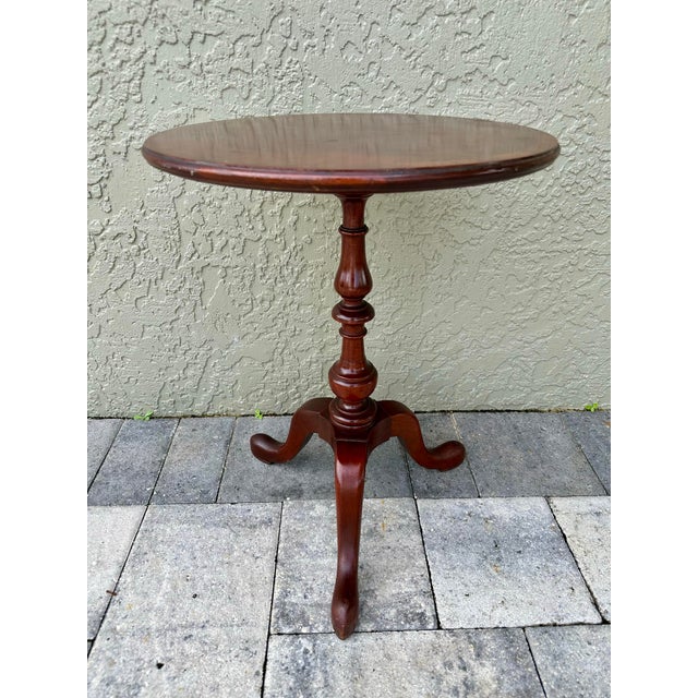 Chippendale Vintage Mid 20th Century Small Round Wood Tripod Leg Table For Sale - Image 3 of 12
