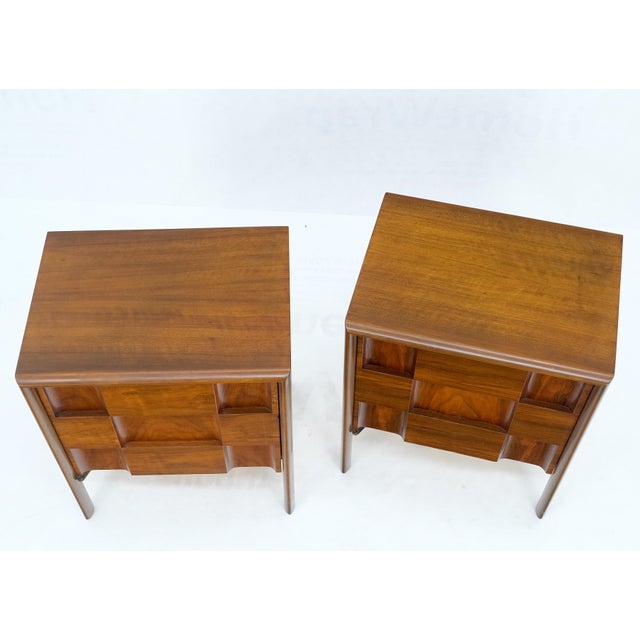 Pair Swedish Walnut Birch Int Block Front Door End Side Tables Night Stands Mint For Sale - Image 13 of 13