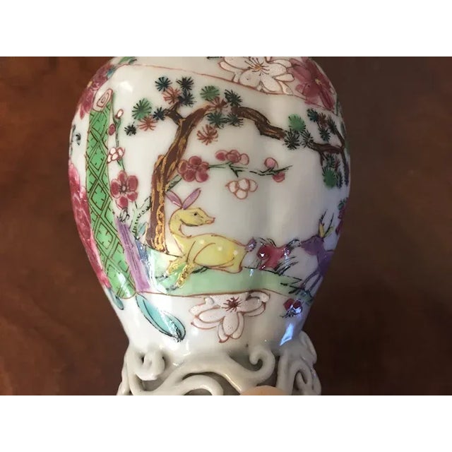 Antique 18th Century Chinese Export Porcelain Tea Caddies Decorated with Rooster and Deer in Famille Rose - A Pair For Sale - Image 12 of 13