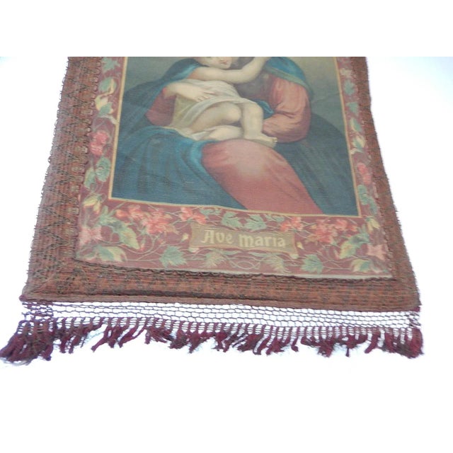 Late 19th Century 19th Century Italian Religious Banner Ave Maria Oliograph With Tassels For Sale - Image 5 of 13
