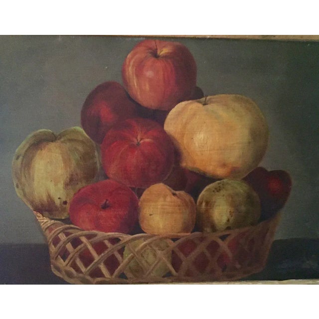 Early 19th Century 1830s American Empire Basket of Fruit and Apples Still Life Oil Painting For Sale - Image 5 of 11