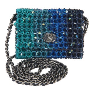 Blue Ombre Beaded Micro Clutch On Chain For Sale