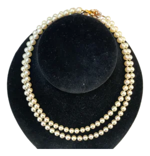 Mid 20th Century Mikimoto Lane Crawford Pearl String Necklace in 14k Yellow Gold