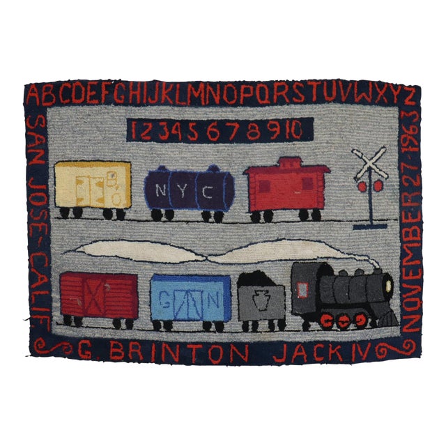 20th Century Zabihi Collection Choo Choo Train American Hooked Pictorial Rug - 2'10" x 4'4" For Sale