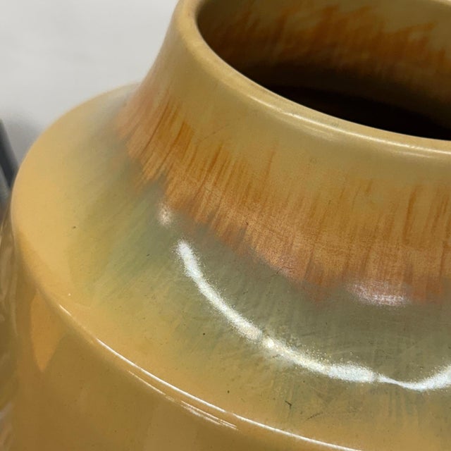 Green Tall Green Vase with Mustard Top and Charcoal Glaze Band For Sale - Image 8 of 9