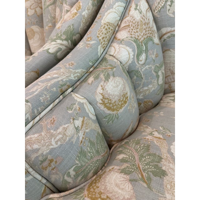 Vintage Channel Back Club Chairs Reupholstered in Waverley for Schumacher ‘Hazel’ Linen Fabric For Sale In Dallas - Image 6 of 9