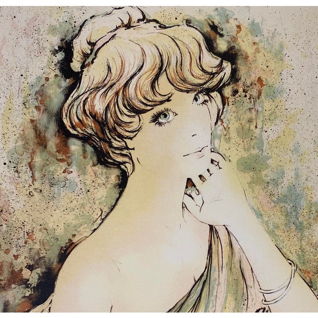 French Art Nouveau Style Figurative Color Lithograph, Signed and Numbered For Sale - Image 4 of 5