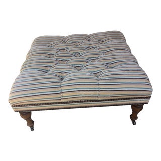 Vintage Striped Tufted Ottoman For Sale