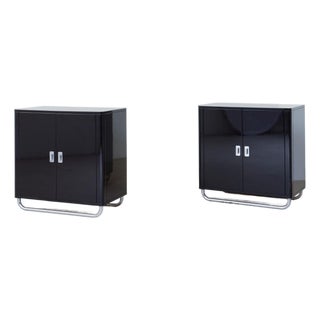 1960s Pair of Black Lacquered Cabinets For Sale