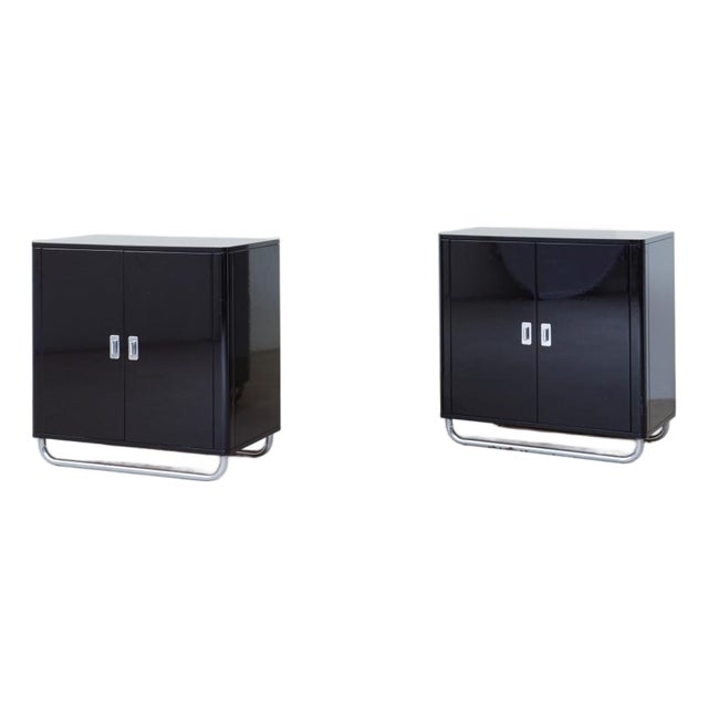 1960s Pair of Black Lacquered Cabinets For Sale