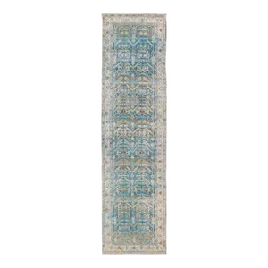 Early 20th Century Antique Persian Malayer Runner in Shades of Blue and Green With Tribal Design