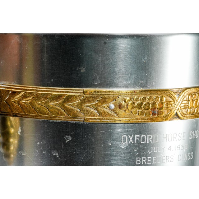 1930s Incredible Art Deco Antique Aluminum Brass Wine Cooler Ice Bucket Grape Design Trophy Presentation Horse Show For Sale - Image 4 of 12