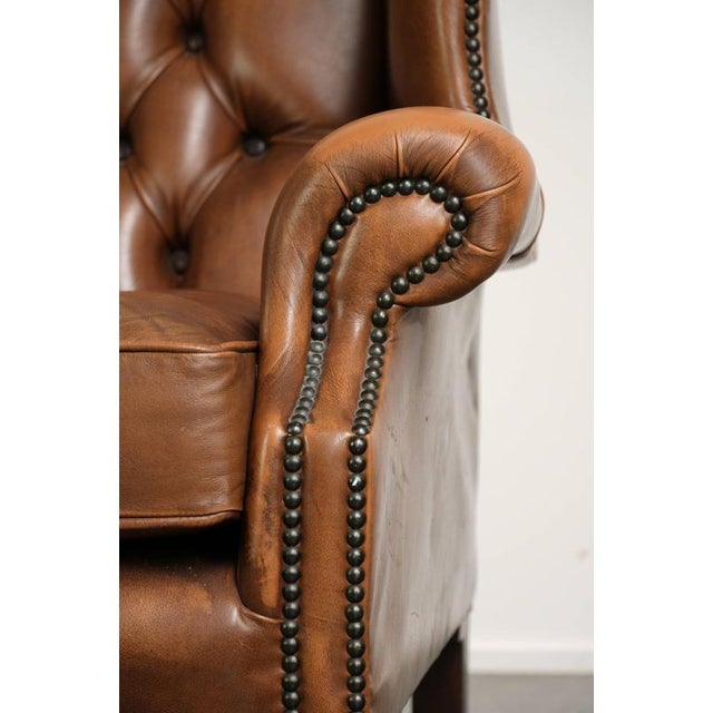Chesterfield Cowhide Wing Armchair In Light Brown For Sale - Image 3 of 13