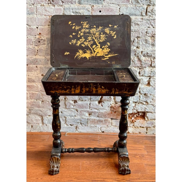 19th Century Victorian Chinoiserie Style Sewing Table For Sale - Image 4 of 16